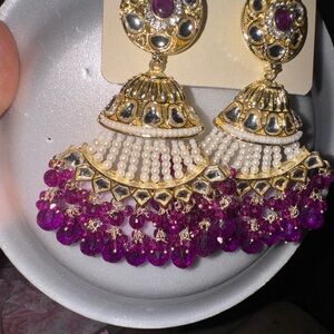 Indian Elegant Gold and Purple Chandelier Earrings